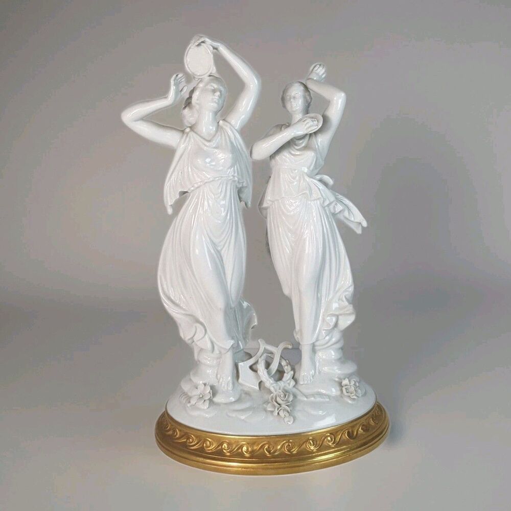 VTG Rudolstadt‎ Volkstedt 2 Dancing Musician Woman Porcelain Figurine RARE 11"